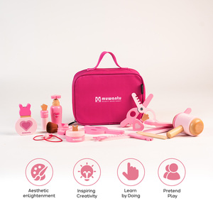 Ensemble de maquillage en bois rose pour enfants, jeu d'imitation, princesse, coiffure, jouet cosmétique, outils pour cheveux, jeu de rôle pour petites filles - Product Image 4