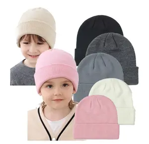 FUYU หมวกไหมพรมถักแบบสวมหัวสำหรับเด็กทารก, หมวกแบบเรียบสำหรับ2023ฤดูใบไม้ร่วงและฤดูหนาว