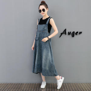 Personnalisé été taille ample décontracté sans manches robe solide Slash cou longues dames coton Denim Maxi robes femmes 2024 avec poches - Product Image 4