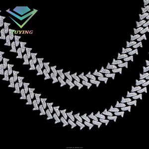 Cadena cubana de diseño especial con puntas, diamantes de moissanita VVS, pasa la prueba del diamante, chapada en oro sobre plata de ley 925, certificada por GRA. - Product Image 4