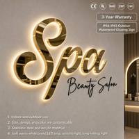 Enseigne lumineuse LED 3D personnalisée pour entreprise, lettres en métal doré de luxe, enseigne rétroéclairée pour l'intérieur, enseigne murale pour spa