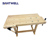 Banc de travail en bois massif avec pinces de serrage, table de travail portable en hêtre pour le bricolage et la menuiserie à domicile