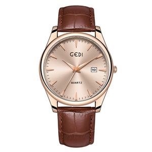 Montre classique en cuir véritable pour couple avec calendrier simple et haut de gamme, montre étanche et de grande valeur esthétique - Product Image 5