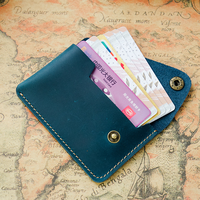 Dompet Kartu Kredit Kulit Sapi Minimalis Buatan Tangan Gaya Baru, Dompet Koin Kulit Asli Kreatif Trendi dengan Desain Kancing