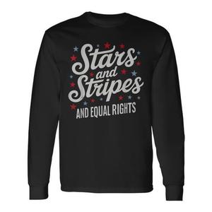 T-shirt a maniche lunghe con stelle e strisce Equal Rights, design patriottico, girocollo, unisex - Product Image 1
