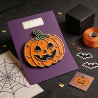 Calabaza Sonriente de Halloween con Esmalte Galvanizado para Imitación Antigua, Tallo Rizado Verde, Detalles de Estrella, Metal Otoñal