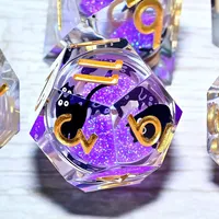 Jeu de dés polyédriques 7 pièces en résine Liquid Core Quicksand Sharp Edge Cat avec emballage personnalisé pour le jeu de rôle de table D&D 5e