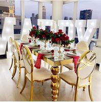 Tables de salle à manger rectangulaires de mariage avec 7 pieds en acier inoxydable et plateau en verre miroir