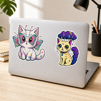 Autocollant personnalisé drôle de chat de dessin animé, autocollant psychédélique amusant, autocollant en vinyle découpé sur mesure, autocollant imperméable pour bouteilles d'eau