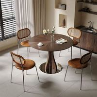 Table à manger ronde artistique en pierre frittée, plateau en pierre frittée avec base en bois de noyer courbé, mobilier de cuisine moderne
