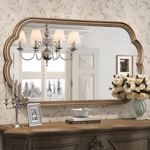 Wiserset Scalloped Wall <b>Mirror</b> 23 X 42 Antique Brass Framed Vintage Gold For Bathroom Bedroom Dressing Room - Product Image 1