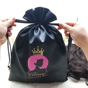 Luxury Wedding Packaging Satin Bags With Logo for Hair <b>Bundles</b> Drawstring Dust Bag Custom Jewelry Pouch - Product Image 2