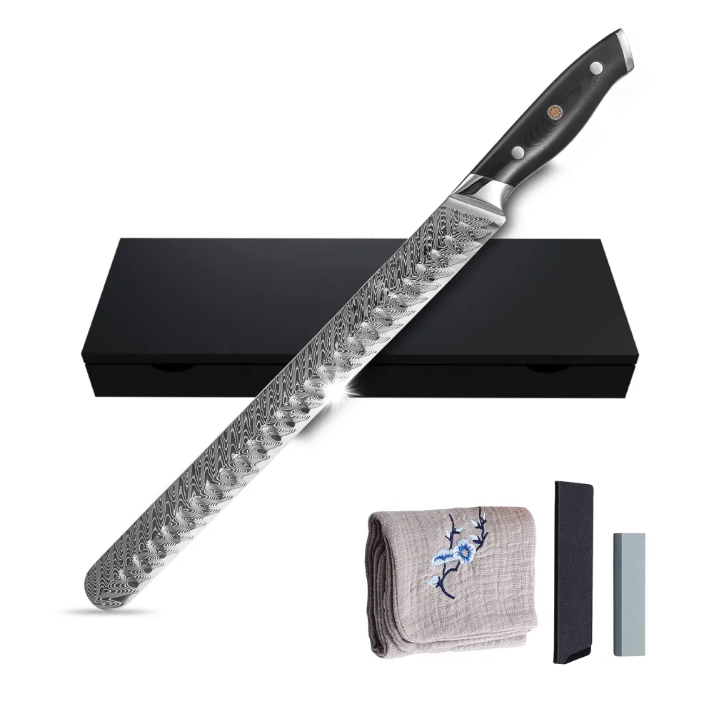 67 Layers 12 inch vg10 Damascus Steel knives Granton Edge Carving Knife With Full-Tang Handle