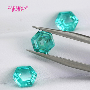Cadermay Synthetic Paraiba Blue Green Hexagon Cut Loose Gemstone For Jewelry Making - Product Image 3