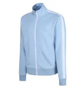 Customize men polyester Track Top side stripe and center zip up down Tricot jackets