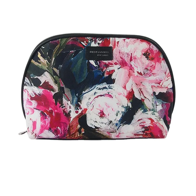 Spring hot sale style classic zipper make up bag simple girls makeup bag custom flower pattern cosmetic bag