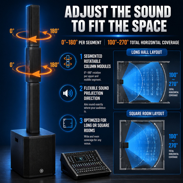 Adjustable Direction Active Column Speaker System Metal Built-in DSP Amplifier 12'' Subwoofer 180W for Indoor Commercial Audio