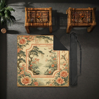 Tapis de Mahjong Vintage Corail Pivoine Oiseau pour Table, Motif Floral Jardin Chinoiserie, Jeu Américain, Cadeau Premium pour Joueurs, Fabriqué en Chine