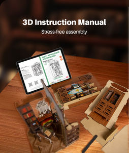 Kit miniature de maison de poupée en bois Wincent avec capteur de mouvement, impression UV, design de mini-librairie, puzzle 3D pour adultes - Product Image 4