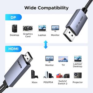 Câble <span class=keywords><strong>HDMI</strong></span> bidirectionnel <span class=keywords><strong>UGREEN</strong></span> 4K 60Hz vers DisplayPort, adaptateur mâle vers mâle DP 1.2, HDCP 2.2, <span class=keywords><strong>HDMI</strong></span> 1.4 4K 30Hz avec alimentation USB - Product Image 5