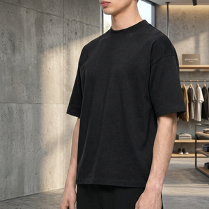 เสื้อยืดคอกลมสีดำขนาดใหญ่พิเศษ 220 กรัม และชุดกางเกงขาสั้น ชุดลำลองถักนิตติ้งสำหรับฤดูร้อน สไตล์สตรีทแวร์ แห้งเร็ว สำหรับทุกเพศ - Product Image 4