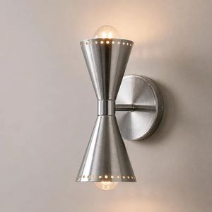 Brass Double Cone <b>Wall</b> Sconce Mid Century Modern Antique Patina <b>Wall</b> <b>Light</b> Elegant Decorative Interior Lighting Fixture - Product Image 1
