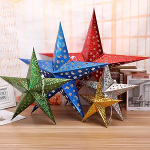 Decoración láser para festival de Navidad, linternas colgantes 3d de cinco puntos de papel, estrellas, 30cm