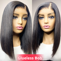 Échantillon Gratuit, Vente en Gros à Bas Prix, Perruques Courtes Bob Droites Sans Colle avec Dentelle Transparente HD, Cheveux Humains, Fournisseurs pour Femmes Noires