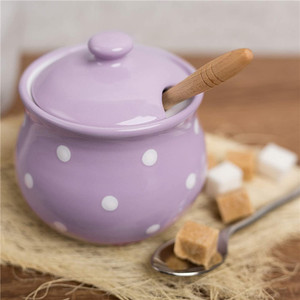 Fatti a mano Viola e Bianco Polka Dot tazza di Ceramica Ciotola di Zucchero, Pentola Con Coperchio | Ceramica Honey Jar, barattolo di marmellata | Regalo di Inaugurazione Della Casa - Product Image 2