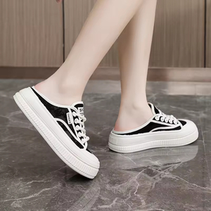 Women's Sporty Evergreen Spring/Summer/Autumn Fashion Trend <b>Half</b> <b>Slip</b>-On Shoes Mesh Breathable PU Upper Toe Lace-Up Anti-<b>Slip</b> - Product Image 4