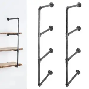 Rustic Floating Mounting Cast Iron Industrial Wall Shelf Pipe Bracket for home furniture