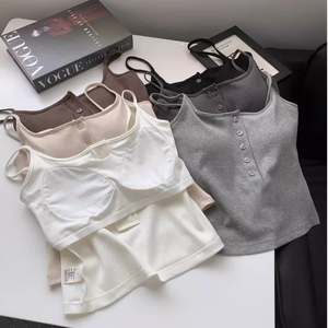 <span class=keywords><strong>2025</strong></span> mùa hè của phụ nữ rắn màu ren Tank Tops Ngắn giản dị chống Đóng cọc - Product Image 2