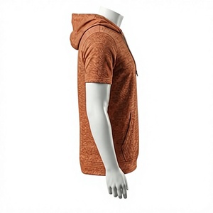 Haut à capuche à manches courtes pour homme, pour la gym en intérieur, OEM, pour l'entraînement, résistant à l'usure, en tissu doux texturé avec ourlet, à prix bas - Product Image 3