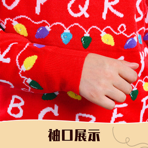 Pull de Noël rouge en tricot pour femme, épais, pour les fêtes d'hiver, avec motif alphabet et lumières - Product Image 3