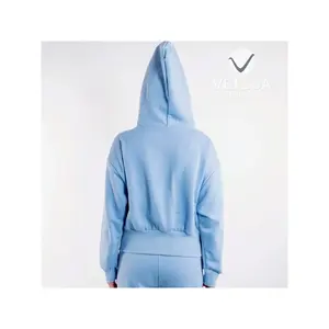 Sweat à capuche à manches longues pour femme Vetega avec fermeture épaules tombantes et cordon de serrage réglable, doté de poches, en polyester bleu - Product Image 3