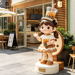 Statue de Fille à Thème Bubble Tea en Fibre de Verre Faite à la Main, Sculpture de Personnage de <span class=keywords><strong>Dessin</strong></span> <span class=keywords><strong>Animé</strong></span> pour Décoration Commerciale de Café et Restaurant - Product Image 3