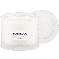 Pots à bougie en verre à motif unique de couleur gaufrée de luxe personnalisé récipient à bougie vide avec couvercle en verre