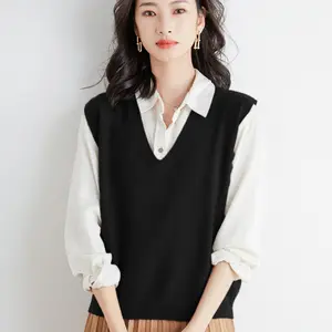 2022 Spring Fashion V-Neck Knitted Vest Women Early Spring Explosive Korean Version Sweater Casual 100 Solid Color Wool Vest