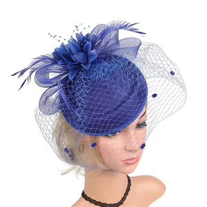 नई गहरे नीले रंग का Fascinators टोपी फैशन Sinamay चर्च टोपी शादी बाल सामान के लिए सूरज टोपी महिलाओं देवियों