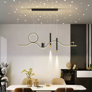 Moderno semplice ferro nero LED regolabile regolabile altezza lampadari lungo strisce tavoli da pranzo creativo cielo stellato Bar - Product Image 4