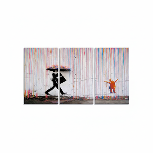 Tableau imprimé sur toile : Graffiti de Banksy - Pluie colorée, parapluie pour enfants, lot de 3 toiles - Product Image 2