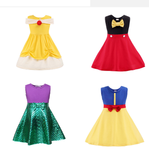 Nouvelle mode d'été <span class=keywords><strong>sirène</strong></span> dessin animé mignon violet et vert imprimé sans manches enfants enfants <span class=keywords><strong>petite</strong></span> fille robe princesse Costume - Product Image 3