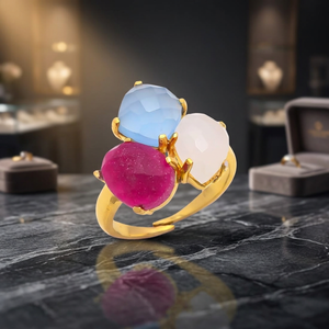 14K/24K Gold Plated Brass Ethnic <b>Ring</b> with Colorful Glass Stones for Hindu Weddings and Engagement - Product Image 3