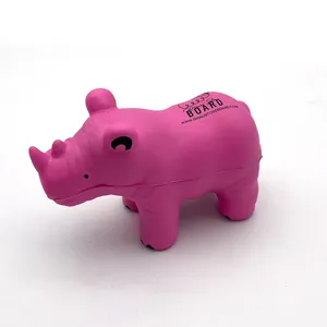 new arrival custom logo printing pink antistress rhinoceros pu foam stress animal fidget relief toy for promotion