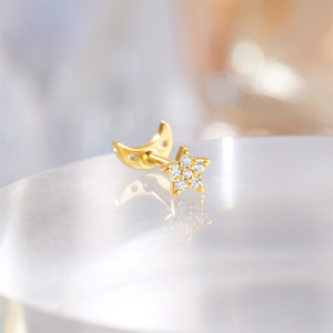 CANNER Dainty 16G 925 Silver Star Moon Cubic Zircon Reversible Wearing Ear Cartilage Earring Jewelry for Women - Product Image 2