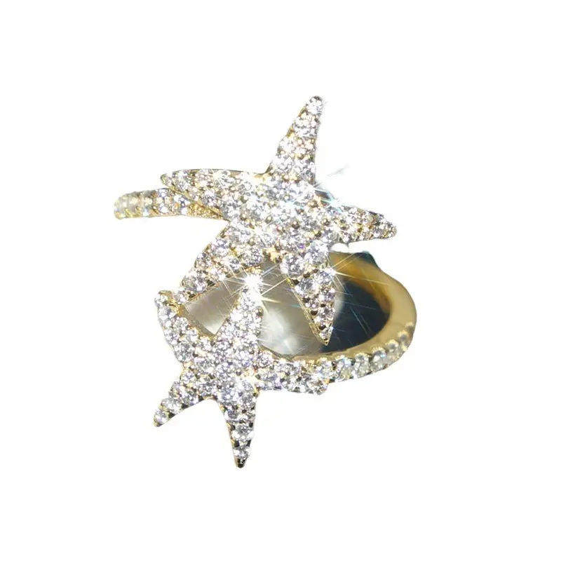 S925 sterling silver female Diamond starfish ring creative trendy personality silver jewelry ring