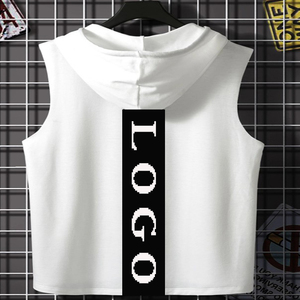 Gilet tricoté en coton personnalisé pour hommes pour le fitness, le tennis, motif lettre en blocs colorés, col à capuche <span class=keywords><strong>sans</strong></span> manches pour l'été - Product Image 1