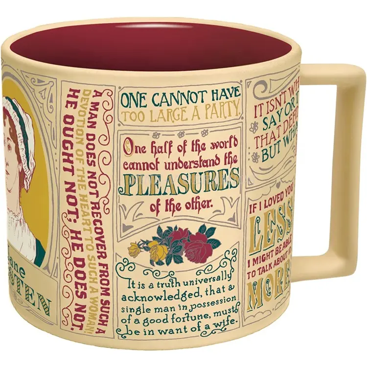 Jane Austen Mark Twain Vonnegut Carroll English letters alphabet quotes ceramic coffee mugs with letter