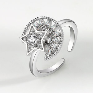 Moon And Star Ab Shiny <b>Ring</b> Micro Insert Geometric Zircon Copper Gold Plated Rotating Star <b>Adjustable</b> <b>Rings</b> Anxiety Jewelry - Product Image 2
