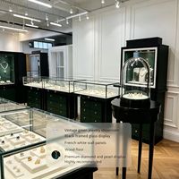 Vitrine à bijoux en verre avec éclairage LED, armoire de présentation avec tiroir, noire, pour comptoir de magasin de détail